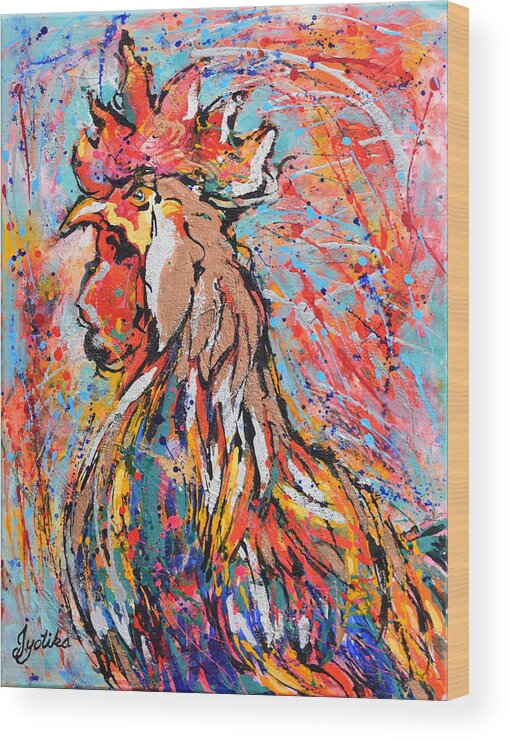 Rooster Wood Print featuring the painting Red Crown Rooster by Jyotika Shroff