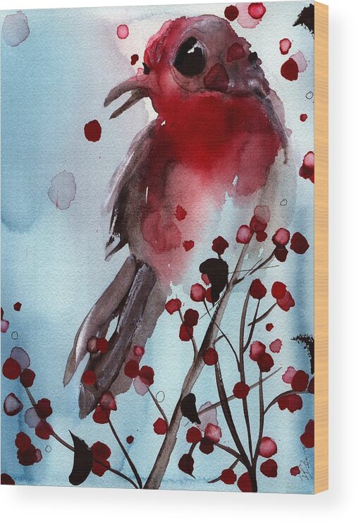 Finch Wood Print featuring the painting Red Finch in the Winterberry by Dawn Derman