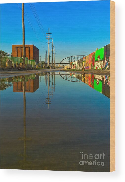  Wood Print featuring the photograph Reflections of graffiti and the Gateway Arch by Debbie Fenelon