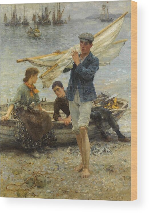 Return From Fishing Wood Print featuring the painting Return from Fishing by Henry Scott Tuke