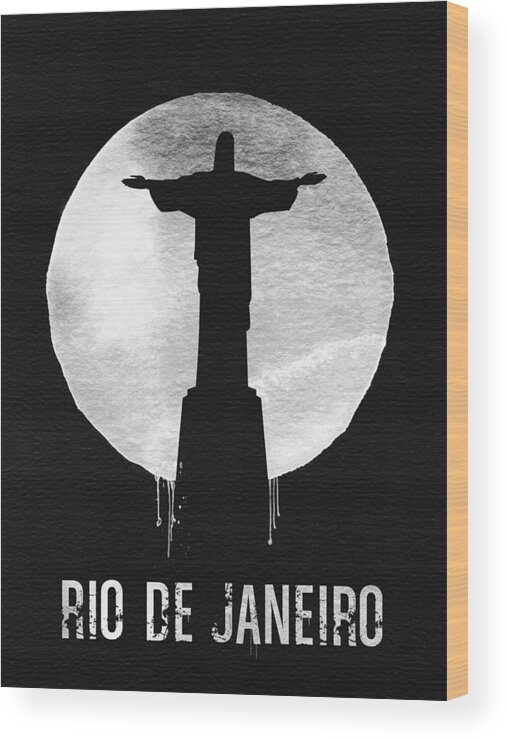 Rio De Janeiro Wood Print featuring the painting Rio De Janeiro Landmark Black by Naxart Studio