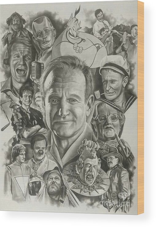 Robin Williams Wood Print featuring the drawing Robin Williams by James Rodgers