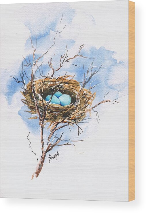 Nest Wood Print featuring the painting Robin's Nest by Sam Sidders
