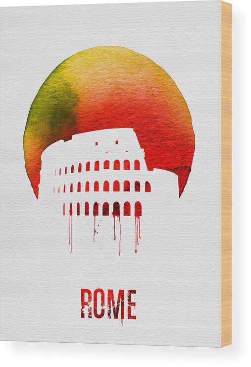 Rome Wood Print featuring the painting Rome Landmark Red by Naxart Studio