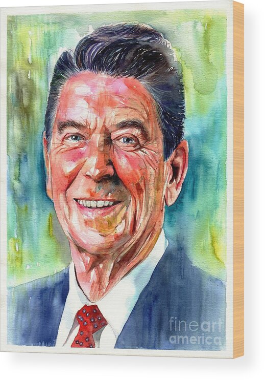Ronald Wood Print featuring the painting Ronald Reagan watercolor by Suzann Sines
