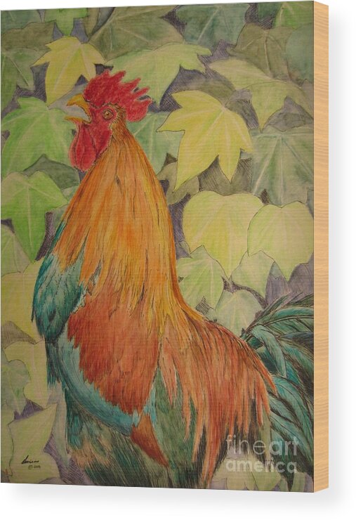 Rooster Wood Print featuring the painting Rooster by Laurianna Taylor