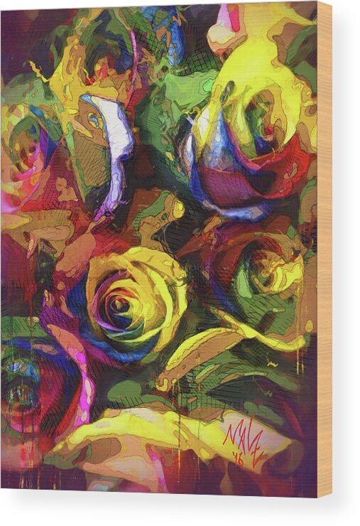 Abstract Wood Print featuring the painting Roses Dream by Mal-Z