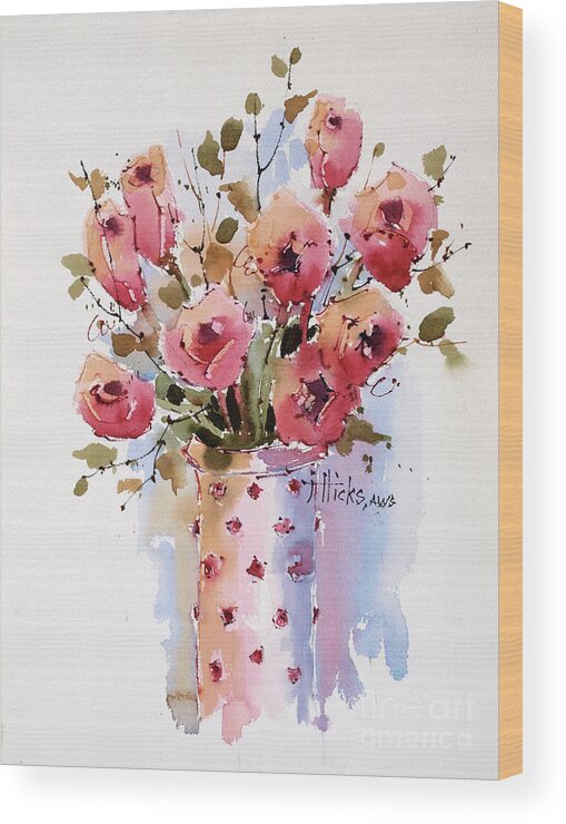Flowers Wood Print featuring the painting Roses by Joyce Hicks