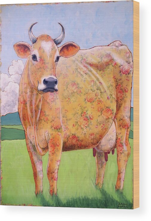 Jersey Cow Wood Print featuring the painting Rosy the Jersey by Ande Hall
