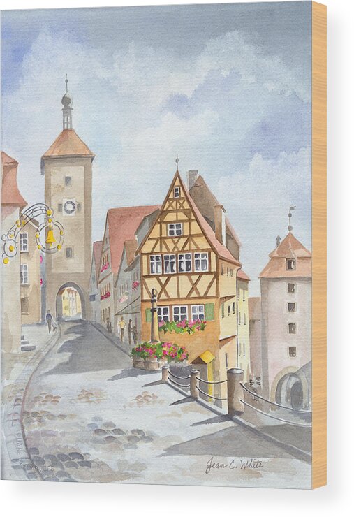 Rothenburg Wood Print featuring the painting Rothenburg in Germany by Jean Walker White