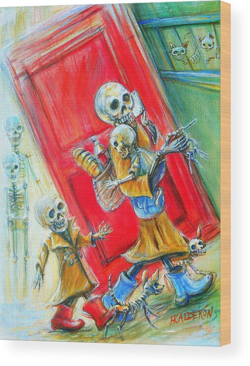 Skeletons Wood Print featuring the painting Rushing by Heather Calderon