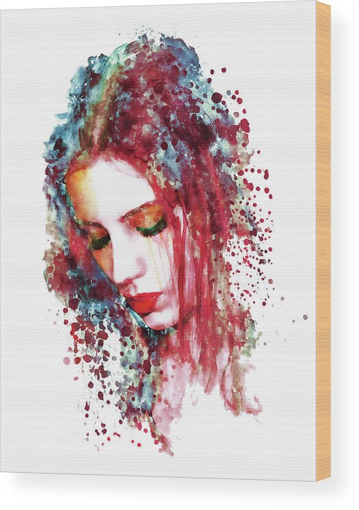 Girl Wood Print featuring the painting Sad Woman by Marian Voicu