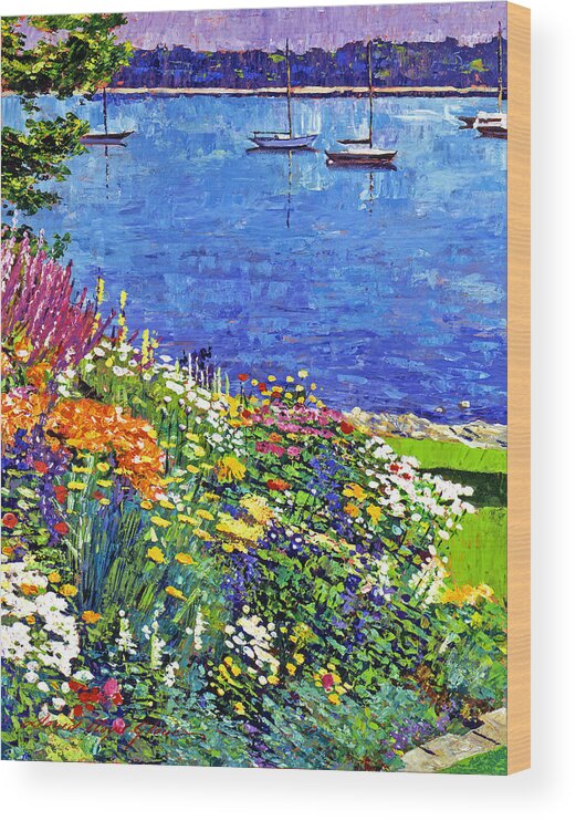 Impressionist Wood Print featuring the painting Sailboat Bay Garden by David Lloyd Glover