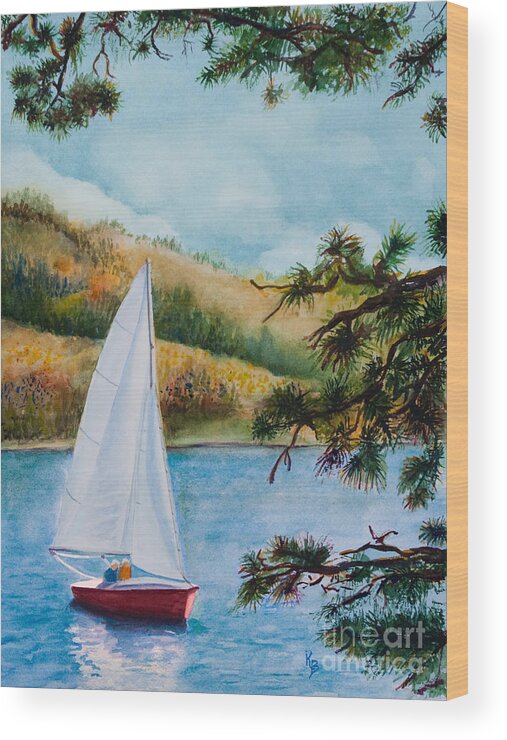 Sailboat Wood Print featuring the painting Sailing by Karen Fleschler