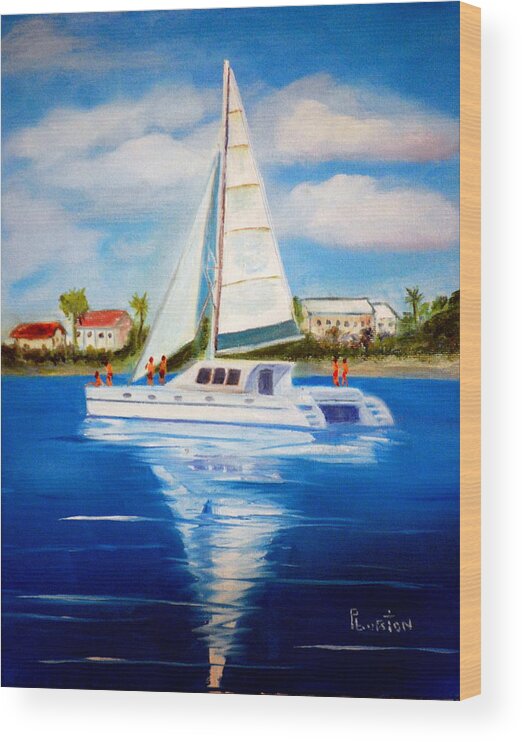 Sailing Wood Print featuring the painting Sailing Paradise Island Bahamas by Phil Burton