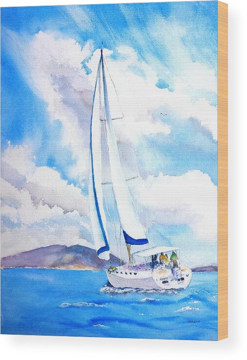 Sailboat Wood Print featuring the painting Sailing the Islands by Carlin Blahnik CarlinArtWatercolor
