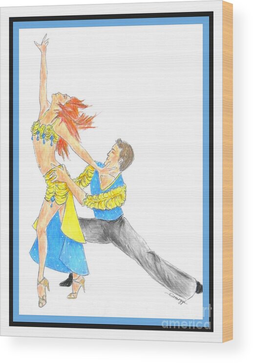 Energy Wood Print featuring the drawing Samba - Portrait of 2 Samba Dancers by Jayne Somogy