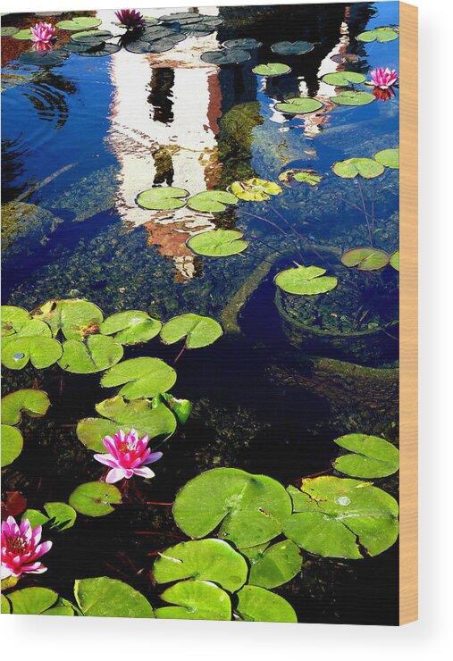 Lily Pad Wood Print featuring the photograph Santa Barbara Mission Fountain by Jeff Lowe