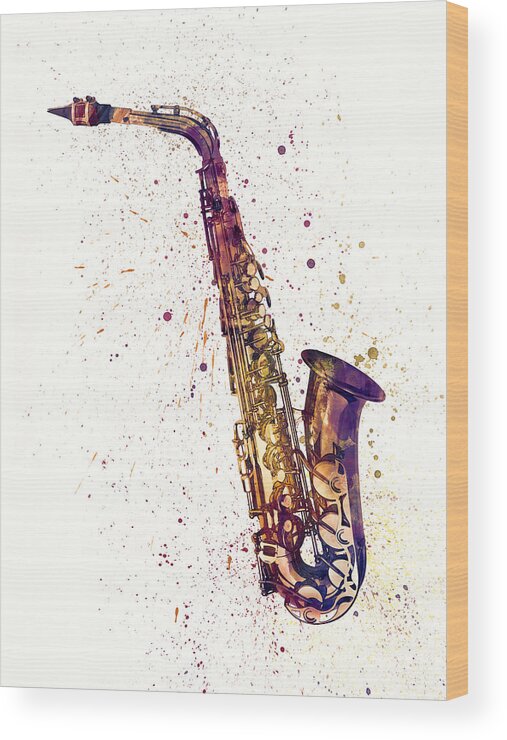 Saxophone Wood Print featuring the digital art Saxophone Abstract Watercolor by Michael Tompsett