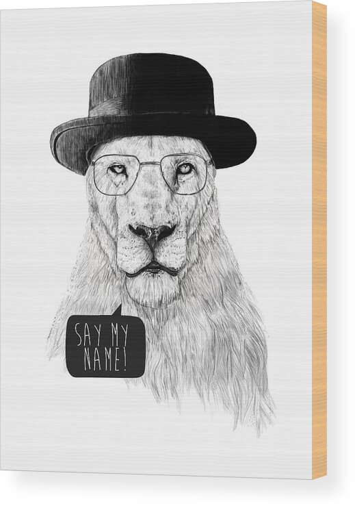 Lion Wood Print featuring the mixed media Say my name by Balazs Solti