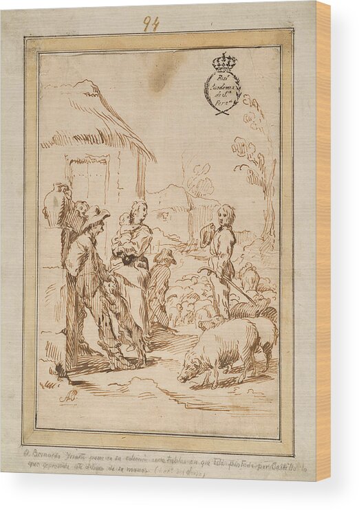 Antonio Del Castillo Y Saavedra Wood Print featuring the drawing Scene with peasants by Antonio del Castillo y Saavedra