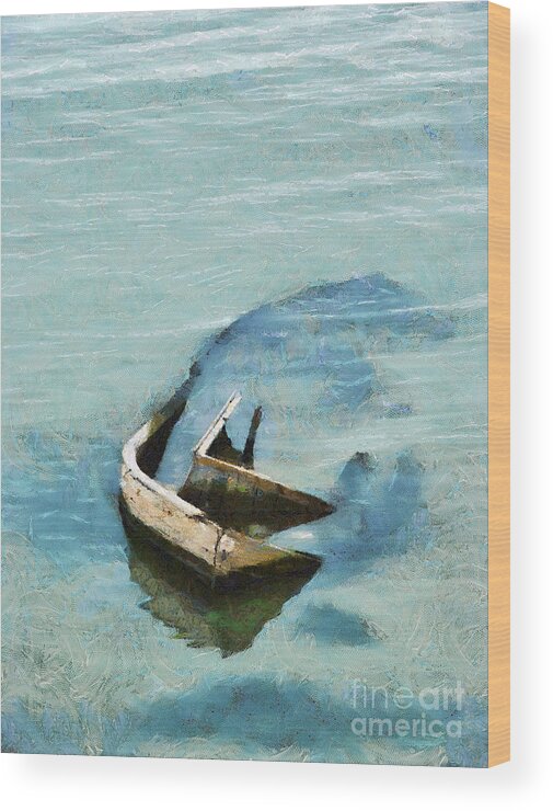 Painting Wood Print featuring the painting Sea and boat by Dimitar Hristov