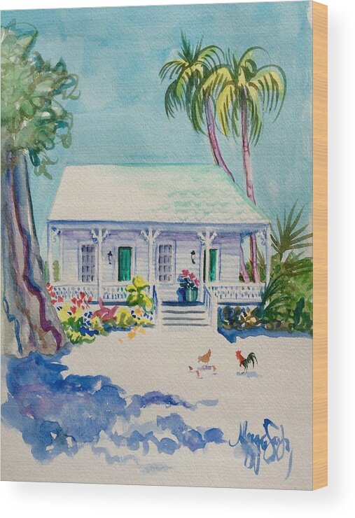 Key West Wood Print featuring the painting Seahorse Cottage by Maggii Sarfaty