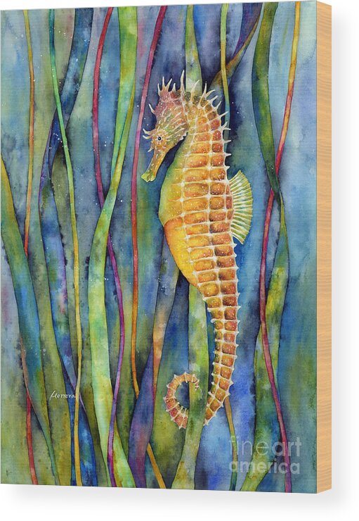 Seahorse Wood Print featuring the painting Seahorse by Hailey E Herrera