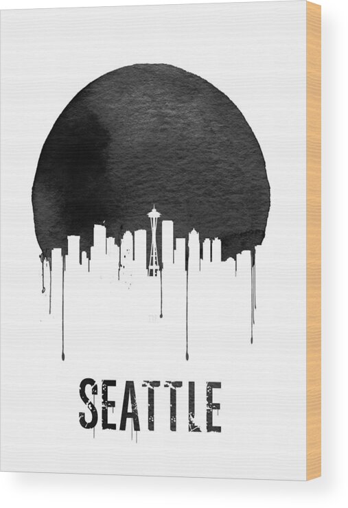 Seattle Wood Print featuring the painting Seattle Skyline White by Naxart Studio