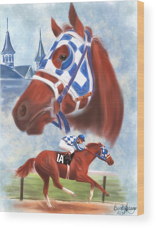 Secretariat Wood Print featuring the drawing Secretariat Racehorse Portrait by Becky Herrera