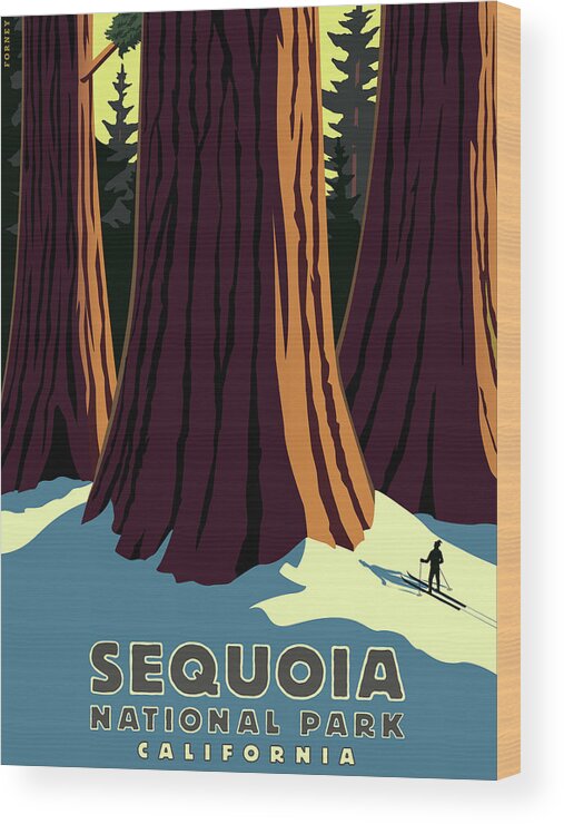 Travel Poster Wood Print featuring the digital art Sequoia National Park Big Trees by Steve Forney