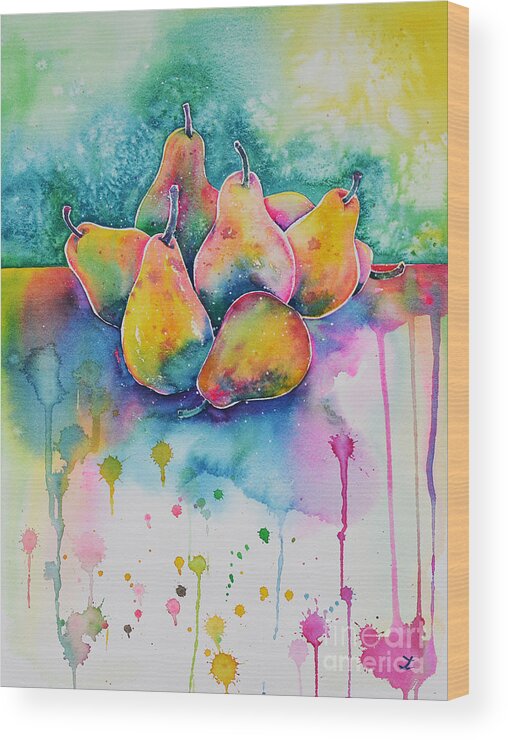Pear Wood Print featuring the painting Seven Pears on the Table by Zaira Dzhaubaeva