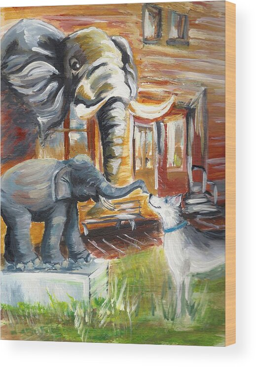 Elephant Wood Print featuring the painting Shadows of the Past , Hope for the Future by Karen Ferrand Carroll