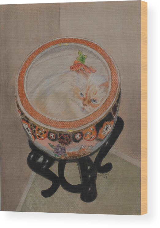 Cat Wood Print featuring the drawing Shakespeare in a Chinese Fishbowl by Quwatha Valentine