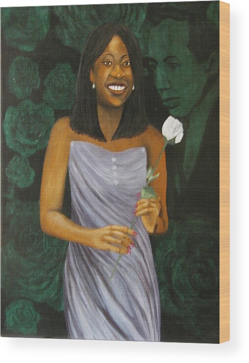 Portrait Wood Print featuring the painting Sharon's Rose with Langston by Angelo Thomas