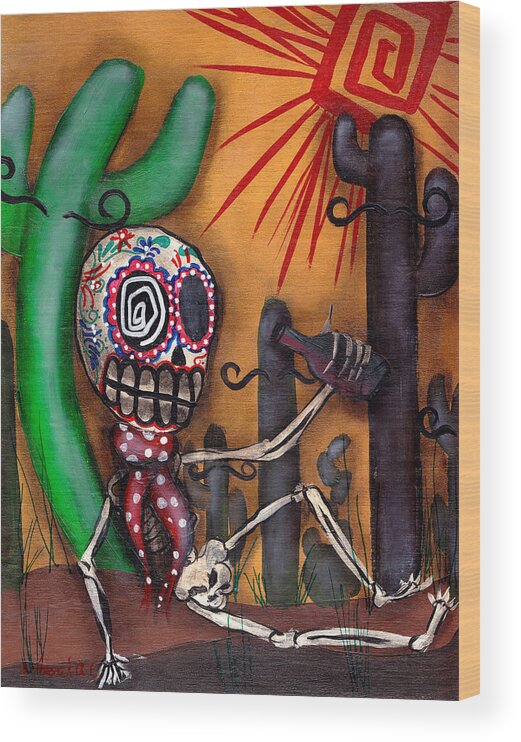 Day Of The Dead Wood Print featuring the painting Siesta by Abril Andrade