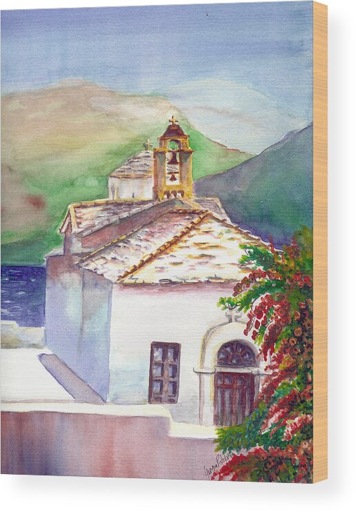 Mediterranean Wood Print featuring the painting Skopelos church by Georgia Pistolis