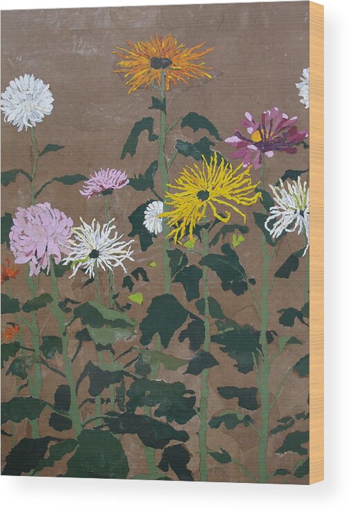 Collage Wood Print featuring the painting Smith's Giant Chrysanthemums by Leah Tomaino