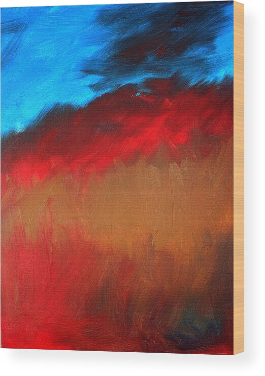 Abstract Wood Print featuring the painting Smoldering Passion by Julie Lueders 