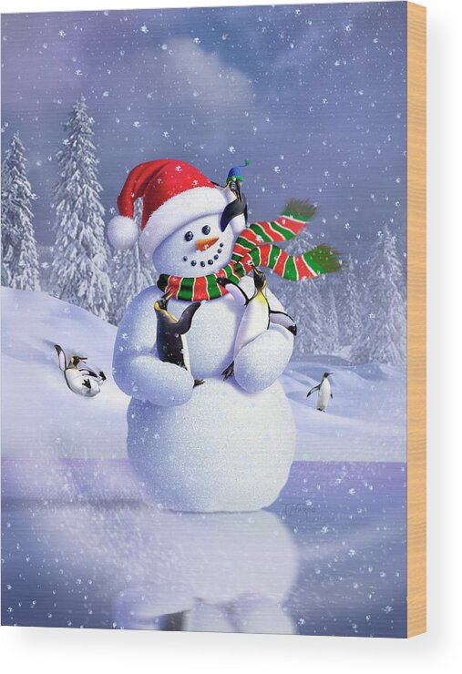 Snowman Wood Print featuring the digital art Snowman by Jerry LoFaro