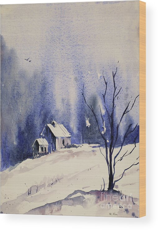 Clouds Wood Print featuring the painting Snowy Barn by Ryan Fox