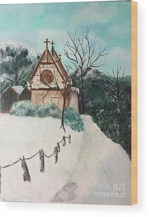 Church Wood Print featuring the painting Snowy Daze by Denise Tomasura