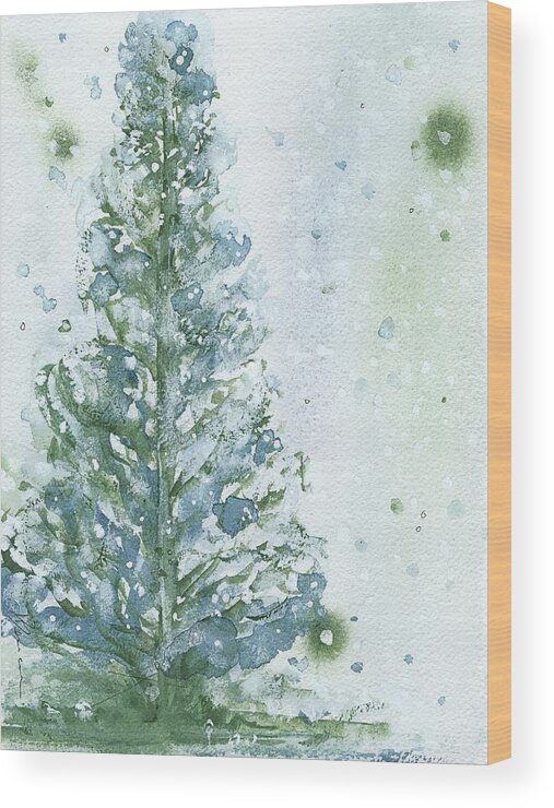 Tree Wood Print featuring the painting Snowy Fir Tree by Dawn Derman