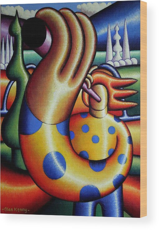 Musician Wood Print featuring the painting Soft Gloss Musician In Landscape by Alan Kenny