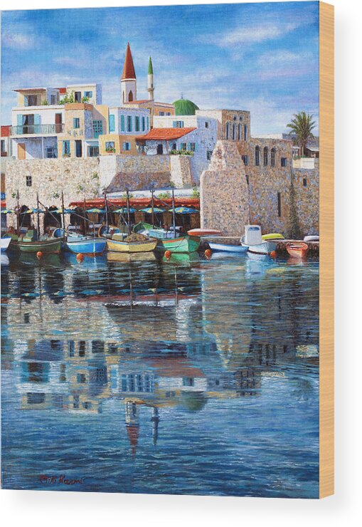 Summer Wood Print featuring the painting Somewhere in the Mediterranean by Miki Karni