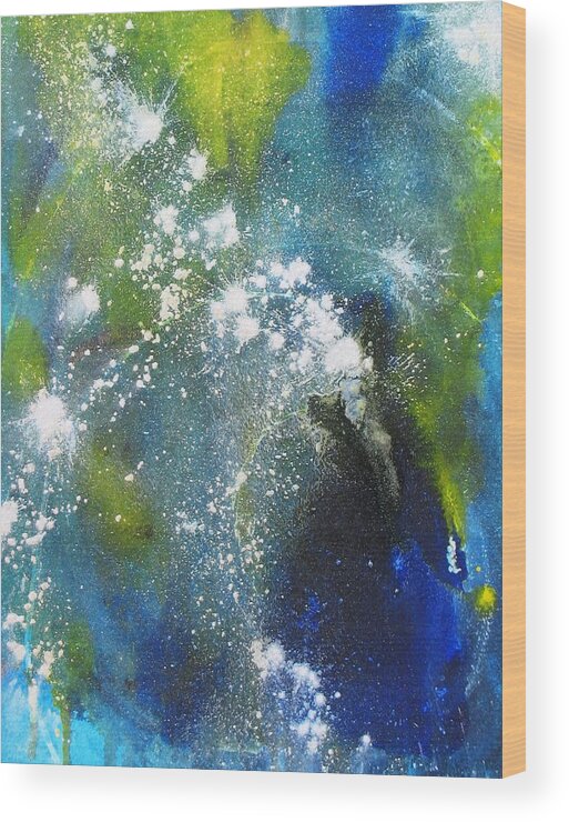 Abstract Wood Print featuring the painting Somewhere Out There by Louise Adams