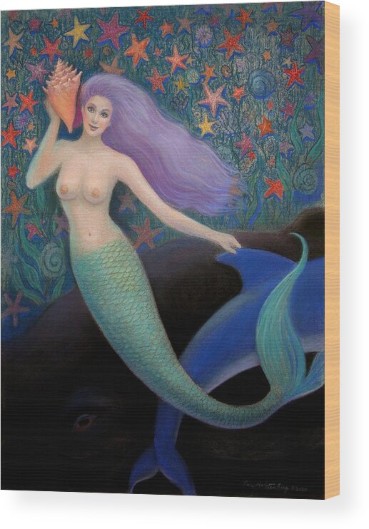 Mermaid Wood Print featuring the painting Song of the Sea Mermaid by Sue Halstenberg