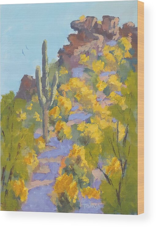 Art For Sale Wood Print featuring the painting Sonoran Springtime - Art by Bill Tomsa by Bill Tomsa