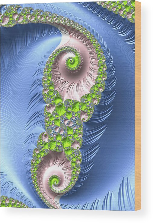 Spiral Wood Print featuring the digital art Spirals Rose Quartz Serenity and Greenery by Matthias Hauser