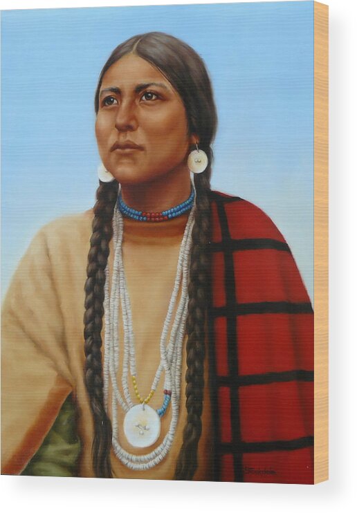 Portrait Wood Print featuring the painting Spirit And Dignity-Native American Woman by Margaret Stockdale